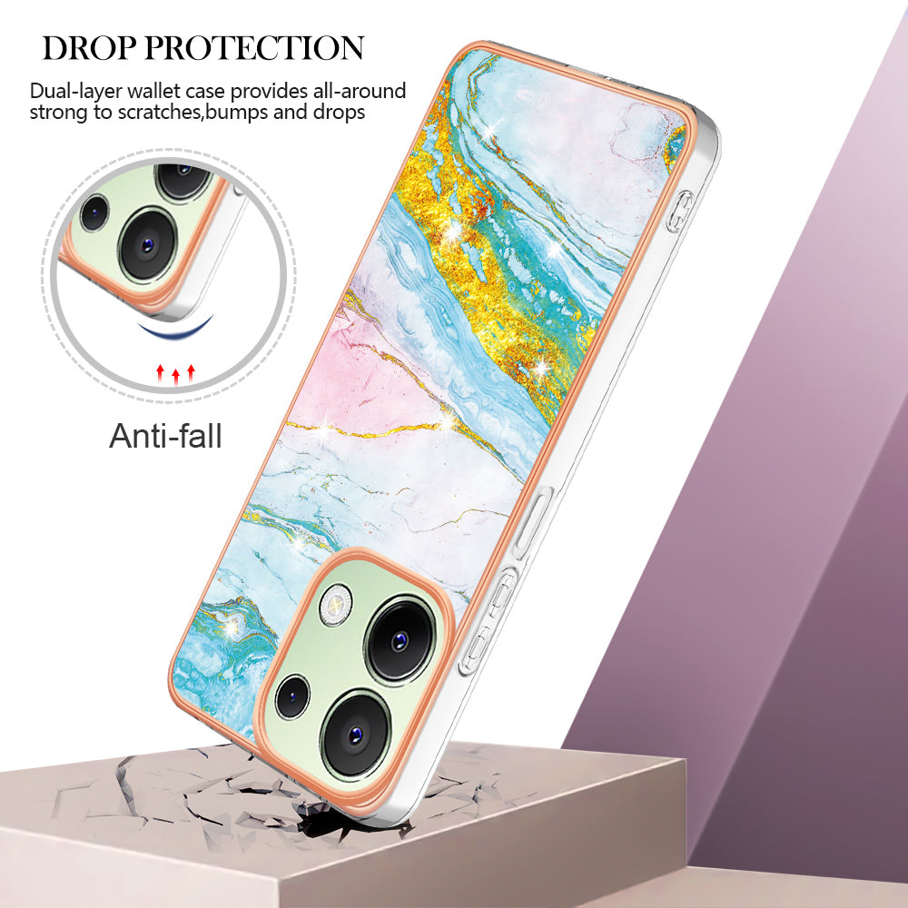 YB IMD Series-2 For Xiaomi Redmi Note 13 4G Back Case Marble Pattern Electroplated Frame TPU Phone Shell - Green 004