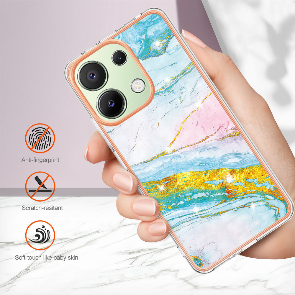 YB IMD Series-2 For Xiaomi Redmi Note 13 4G Back Case Marble Pattern Electroplated Frame TPU Phone Shell - Green 004