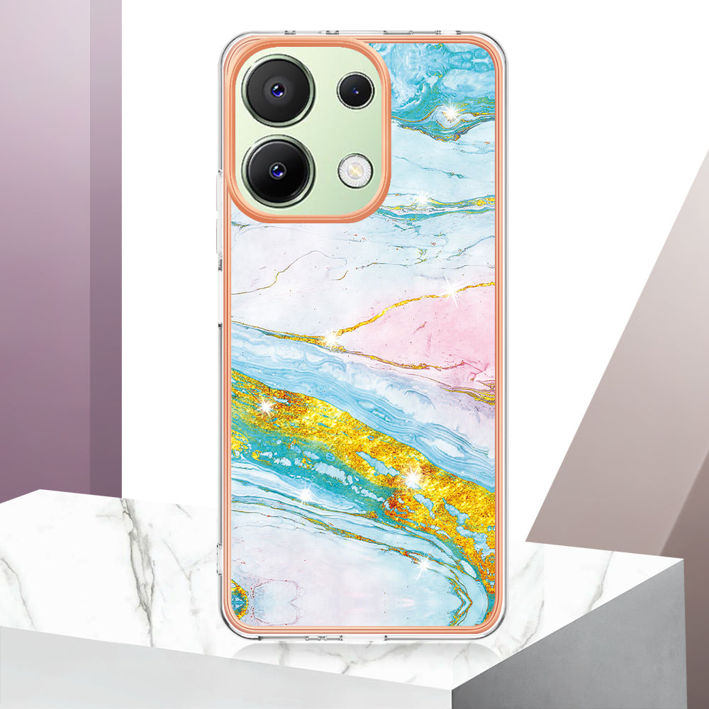 YB IMD Series-2 For Xiaomi Redmi Note 13 4G Back Case Marble Pattern Electroplated Frame TPU Phone Shell - Green 004