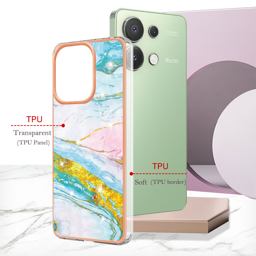 YB IMD Series-2 For Xiaomi Redmi Note 13 4G Back Case Marble Pattern Electroplated Frame TPU Phone Shell - Green 004