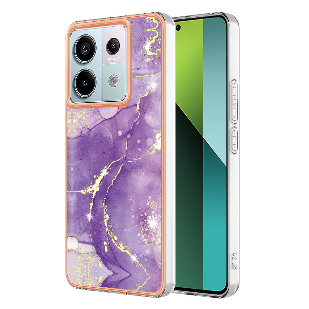 YB IMD Series-2 For Xiaomi Redmi Note 13 Pro 5G / Poco X6 5G Case Marble Pattern Electroplating TPU Cover - Purple 002