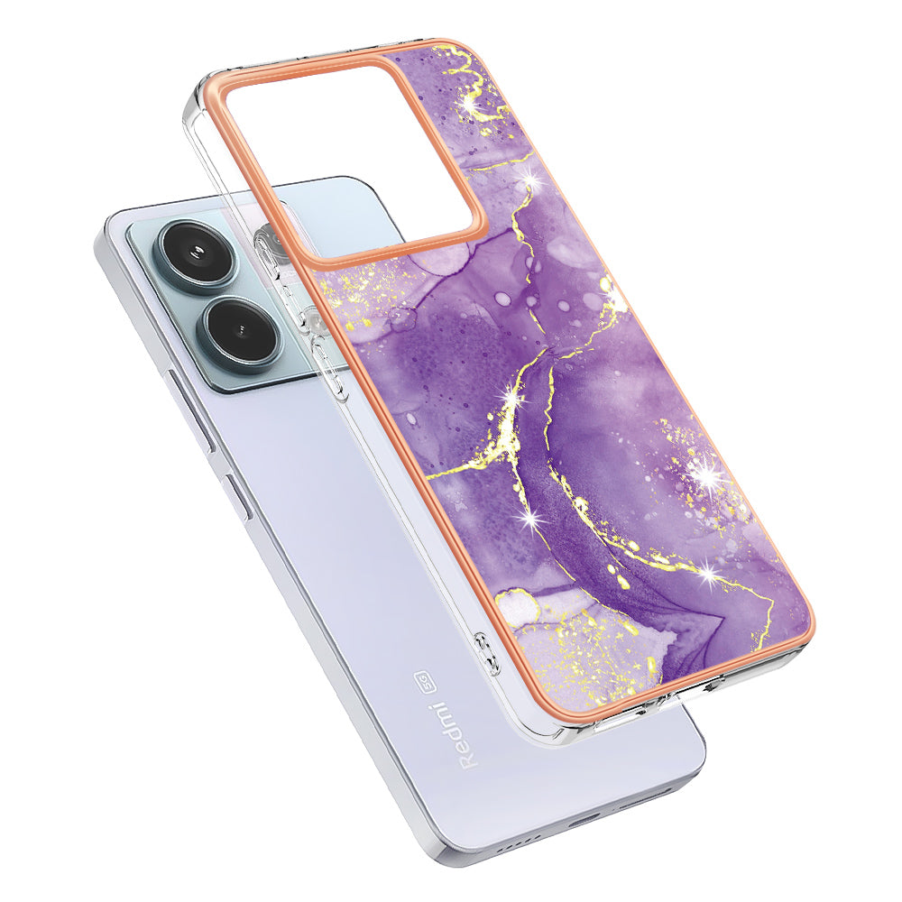 YB IMD Series-2 For Xiaomi Redmi Note 13 Pro 5G / Poco X6 5G Case Marble Pattern Electroplating TPU Cover - Purple 002