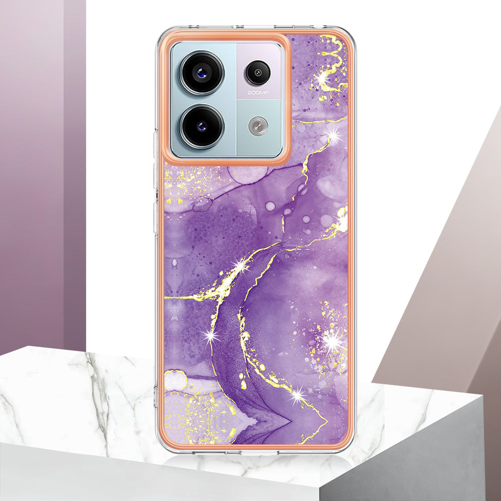 YB IMD Series-2 For Xiaomi Redmi Note 13 Pro 5G / Poco X6 5G Case Marble Pattern Electroplating TPU Cover - Purple 002