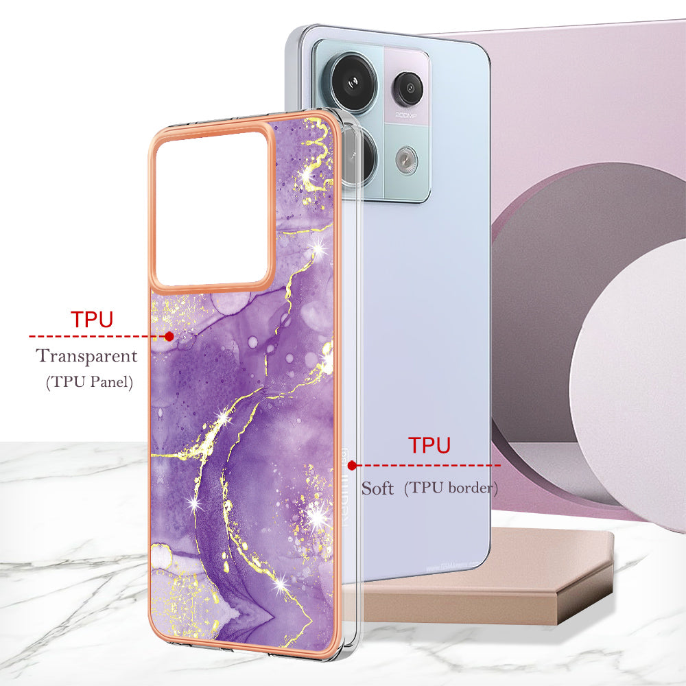 YB IMD Series-2 For Xiaomi Redmi Note 13 Pro 5G / Poco X6 5G Case Marble Pattern Electroplating TPU Cover - Purple 002