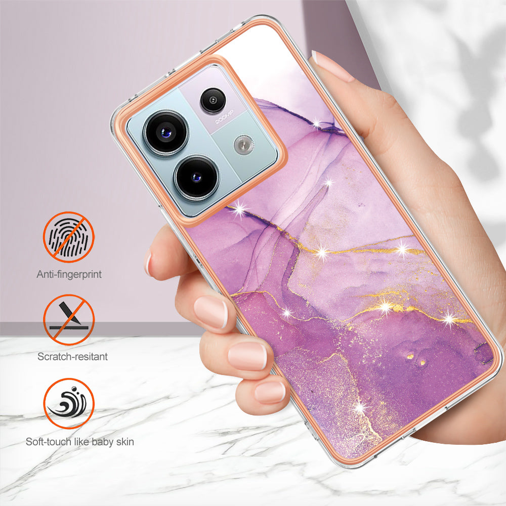 YB IMD Series-2 For Xiaomi Redmi Note 13 Pro 5G / Poco X6 5G Case Marble Pattern Electroplating TPU Cover - Purple 001