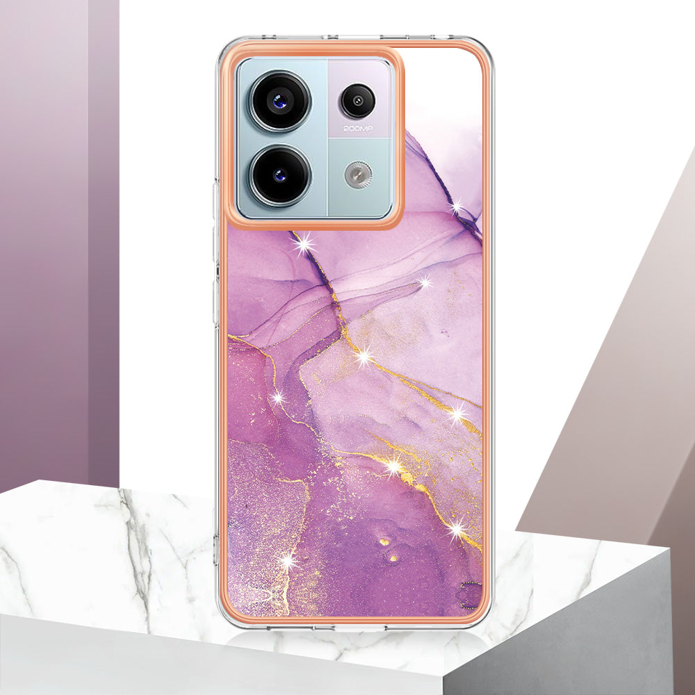 YB IMD Series-2 For Xiaomi Redmi Note 13 Pro 5G / Poco X6 5G Case Marble Pattern Electroplating TPU Cover - Purple 001