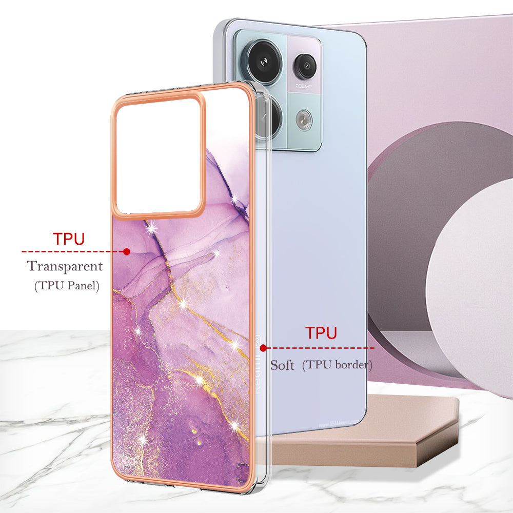 YB IMD Series-2 For Xiaomi Redmi Note 13 Pro 5G / Poco X6 5G Case Marble Pattern Electroplating TPU Cover - Purple 001