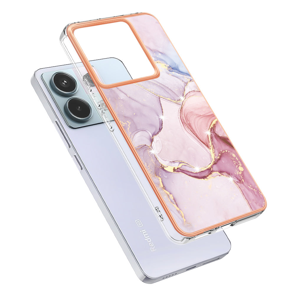 YB IMD Series-2 For Xiaomi Redmi Note 13 Pro 5G / Poco X6 5G Case Marble Pattern Electroplating TPU Cover - Rose Gold 005