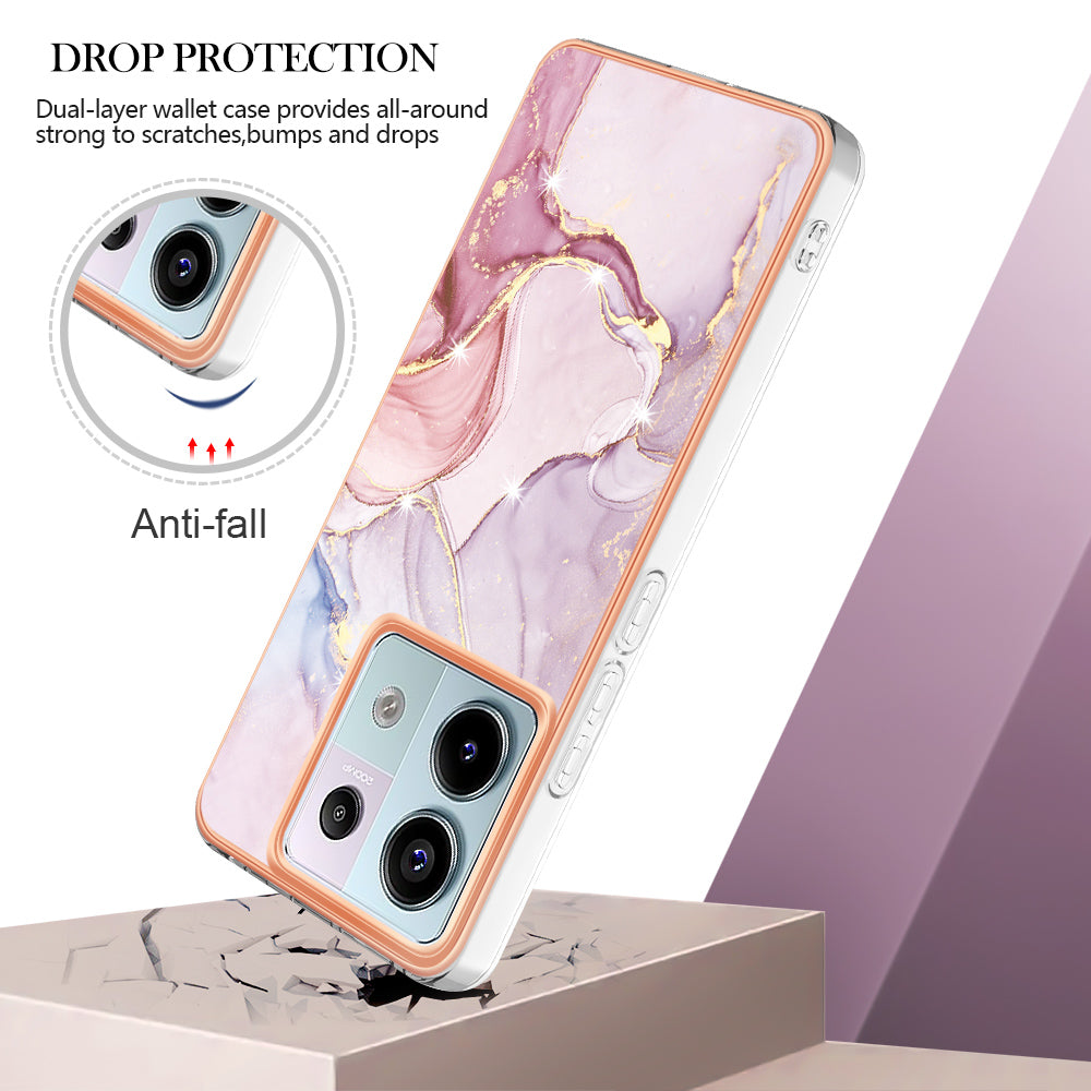 YB IMD Series-2 For Xiaomi Redmi Note 13 Pro 5G / Poco X6 5G Case Marble Pattern Electroplating TPU Cover - Rose Gold 005