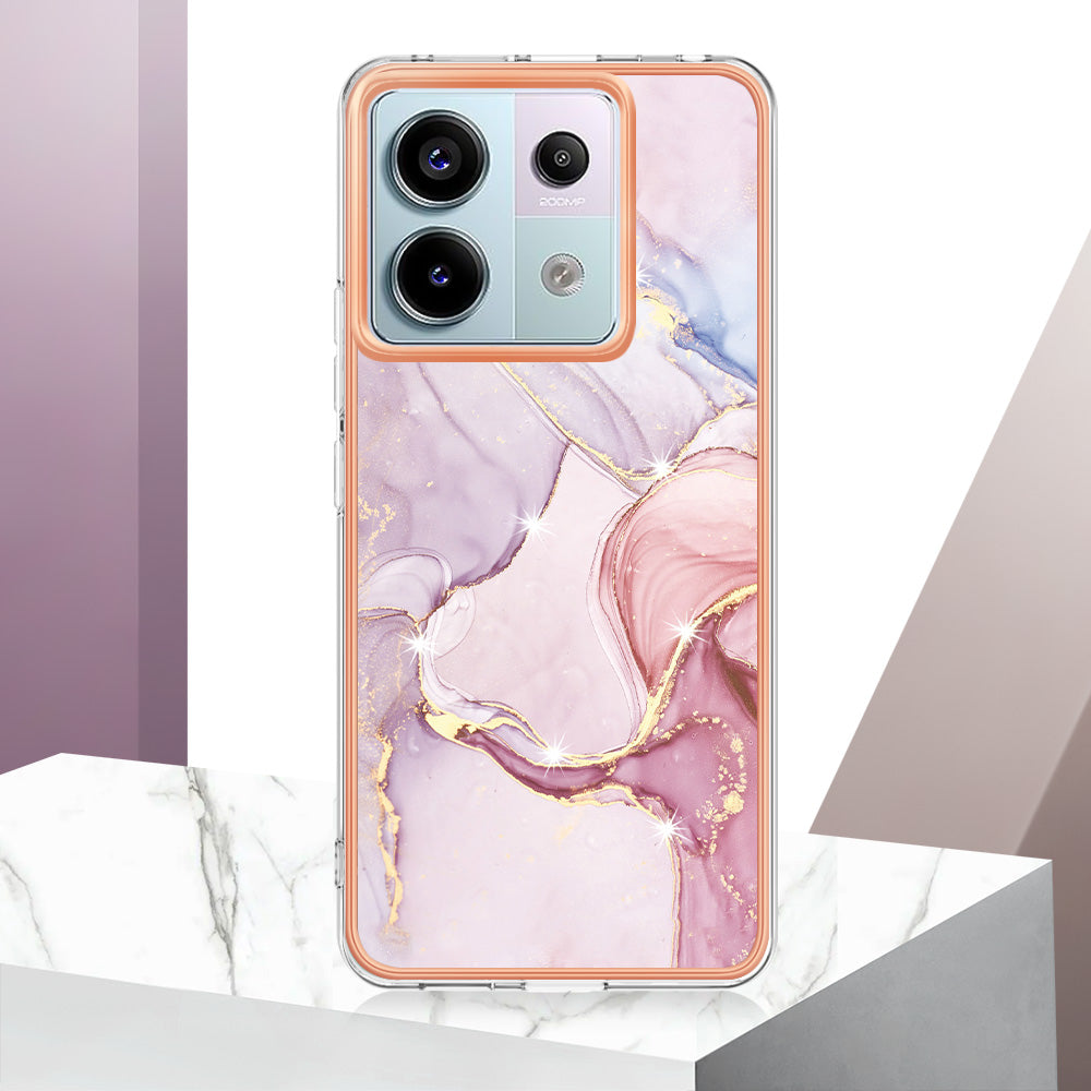 YB IMD Series-2 For Xiaomi Redmi Note 13 Pro 5G / Poco X6 5G Case Marble Pattern Electroplating TPU Cover - Rose Gold 005