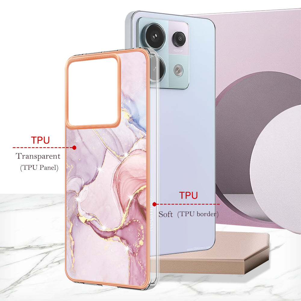 YB IMD Series-2 For Xiaomi Redmi Note 13 Pro 5G / Poco X6 5G Case Marble Pattern Electroplating TPU Cover - Rose Gold 005