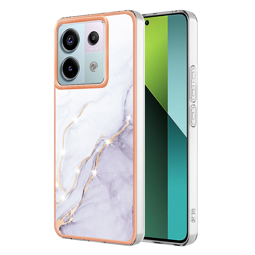 YB IMD Series-2 For Xiaomi Redmi Note 13 Pro 5G / Poco X6 5G Case Marble Pattern Electroplating TPU Cover - White 006