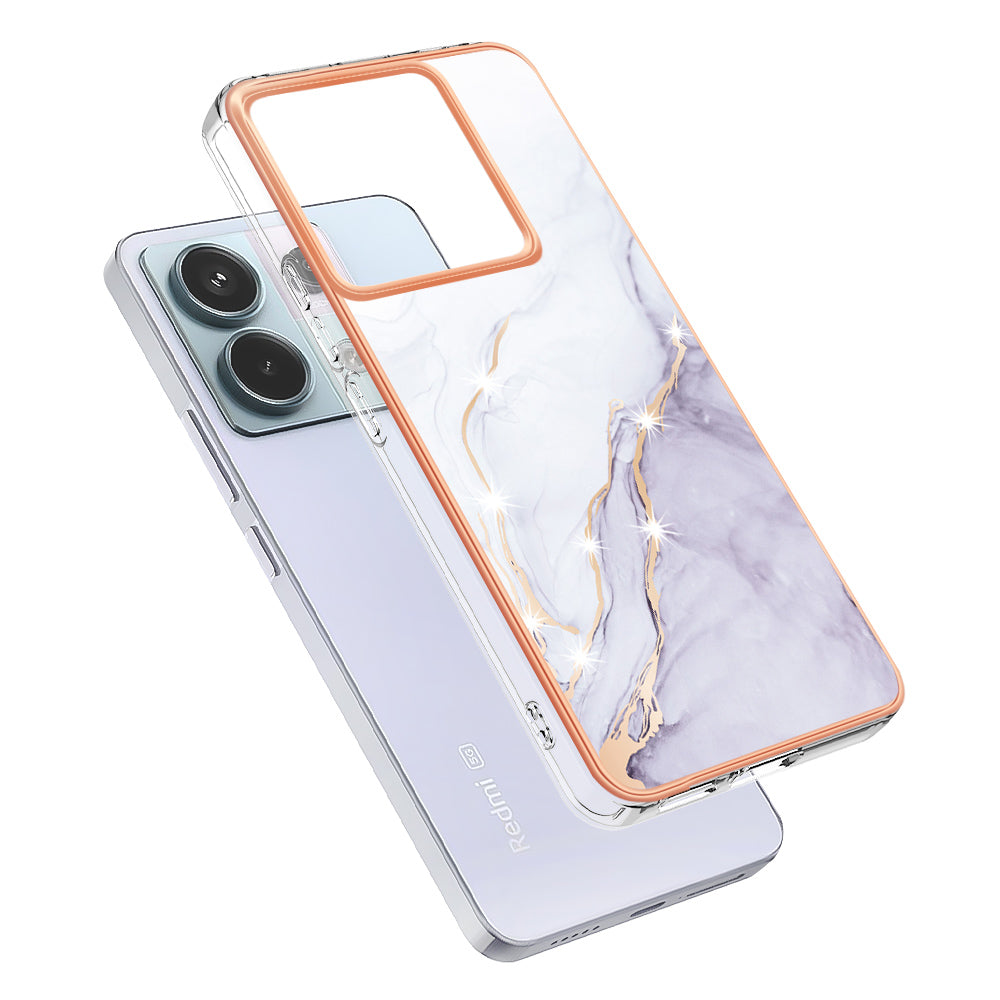 YB IMD Series-2 For Xiaomi Redmi Note 13 Pro 5G / Poco X6 5G Case Marble Pattern Electroplating TPU Cover - White 006