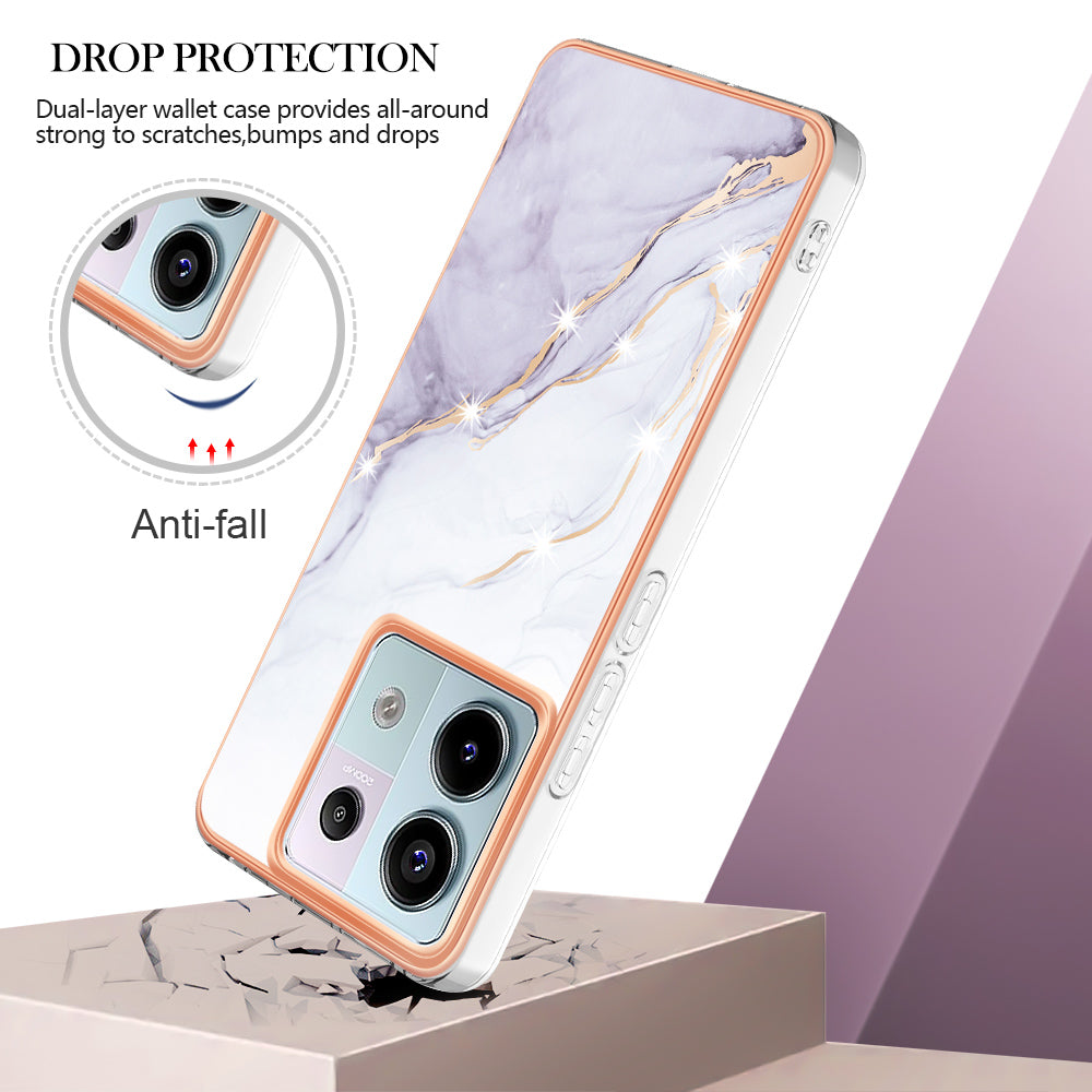 YB IMD Series-2 For Xiaomi Redmi Note 13 Pro 5G / Poco X6 5G Case Marble Pattern Electroplating TPU Cover - White 006