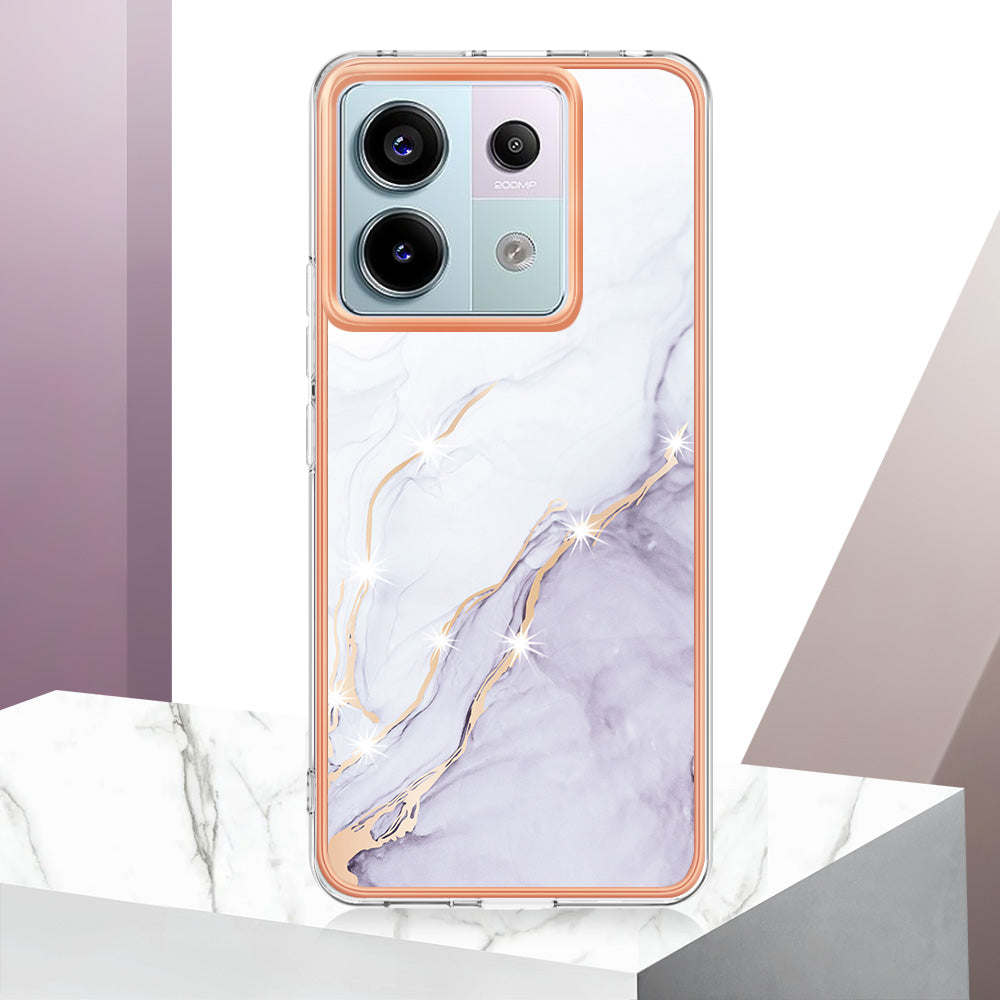 YB IMD Series-2 For Xiaomi Redmi Note 13 Pro 5G / Poco X6 5G Case Marble Pattern Electroplating TPU Cover - White 006