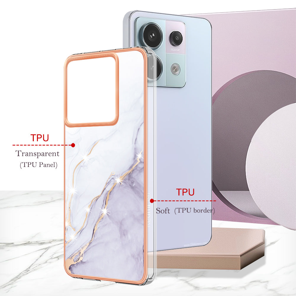 YB IMD Series-2 For Xiaomi Redmi Note 13 Pro 5G / Poco X6 5G Case Marble Pattern Electroplating TPU Cover - White 006