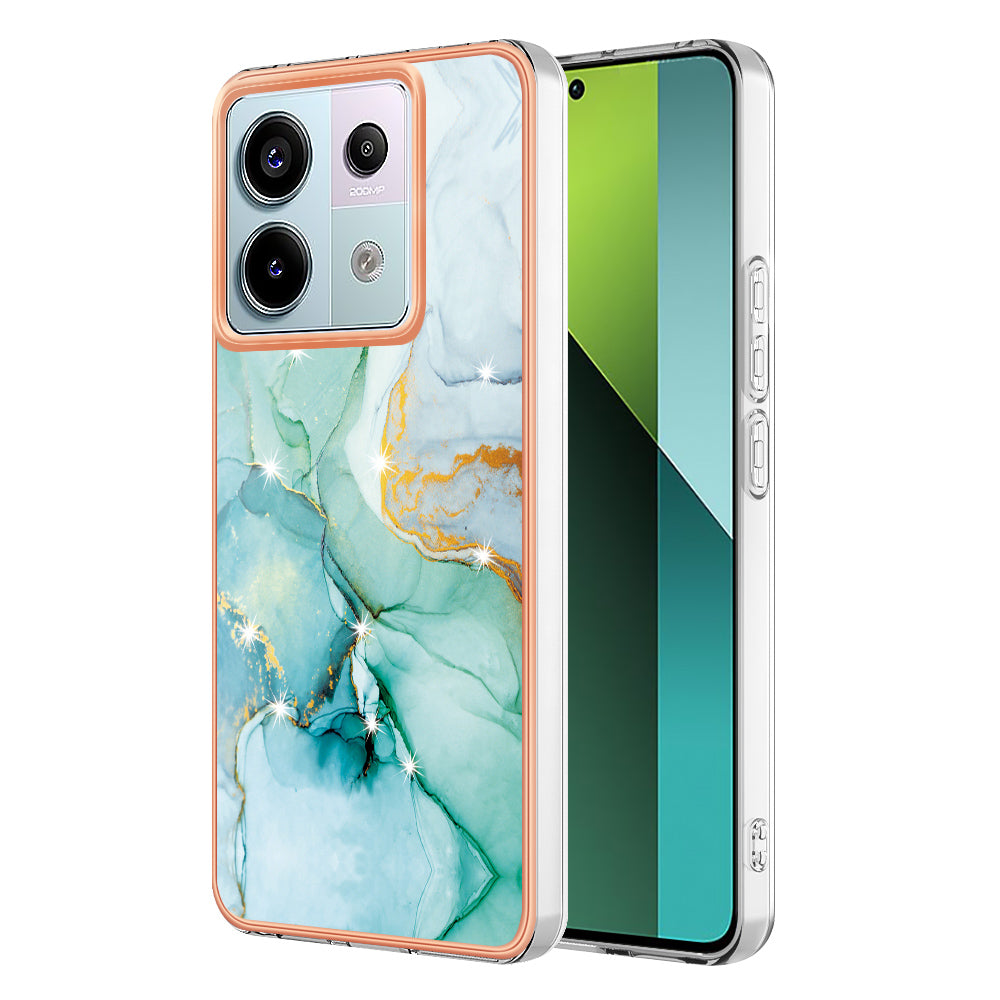 YB IMD Series-2 For Xiaomi Redmi Note 13 Pro 5G / Poco X6 5G Case Marble Pattern Electroplating TPU Cover - Green 003