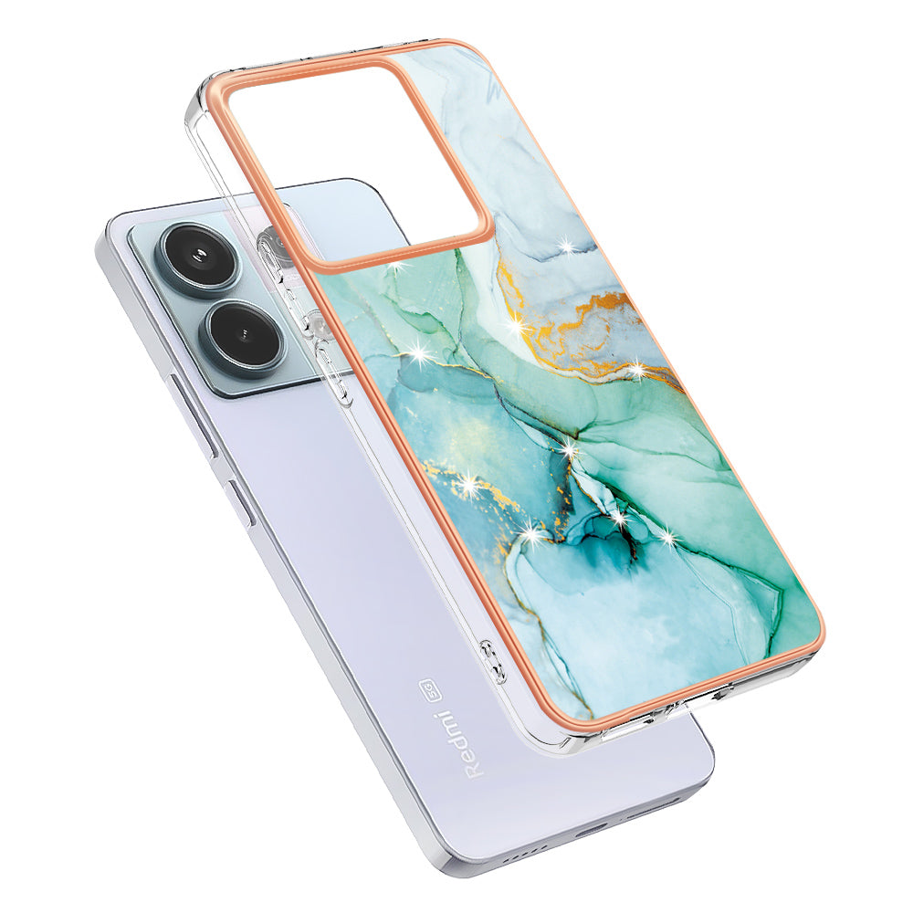 YB IMD Series-2 For Xiaomi Redmi Note 13 Pro 5G / Poco X6 5G Case Marble Pattern Electroplating TPU Cover - Green 003