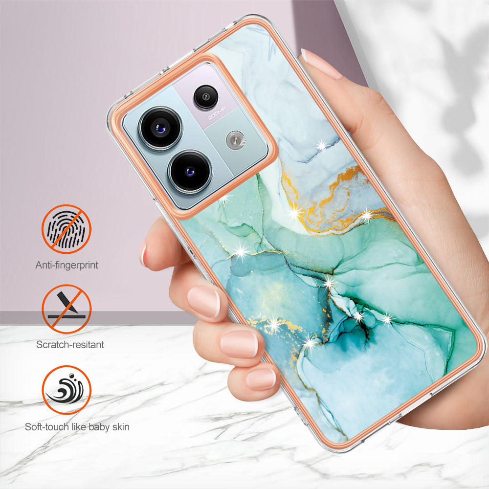 YB IMD Series-2 For Xiaomi Redmi Note 13 Pro 5G / Poco X6 5G Case Marble Pattern Electroplating TPU Cover - Green 003