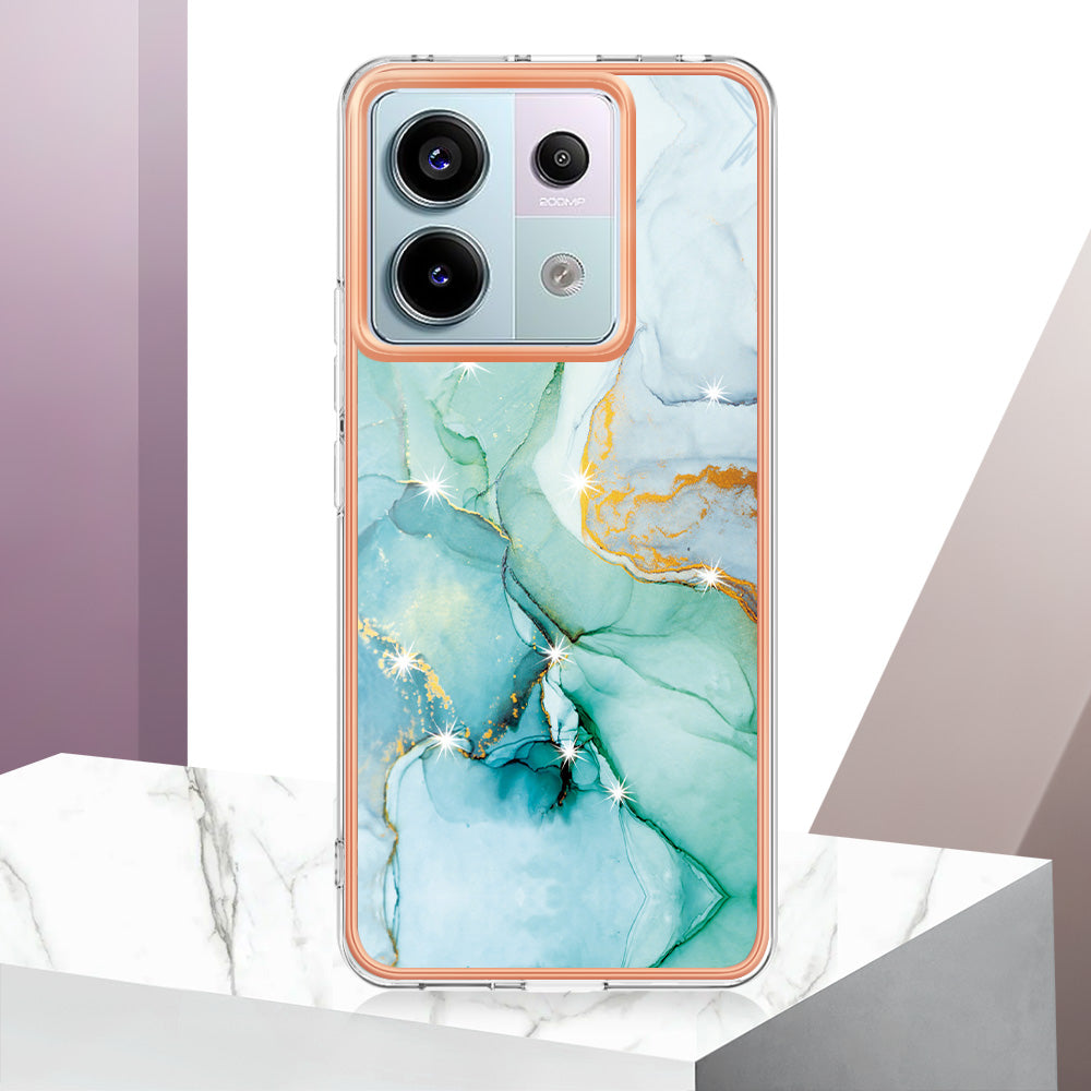 YB IMD Series-2 For Xiaomi Redmi Note 13 Pro 5G / Poco X6 5G Case Marble Pattern Electroplating TPU Cover - Green 003