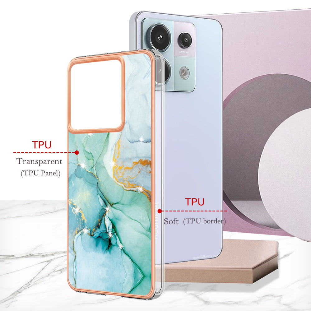 YB IMD Series-2 For Xiaomi Redmi Note 13 Pro 5G / Poco X6 5G Case Marble Pattern Electroplating TPU Cover - Green 003