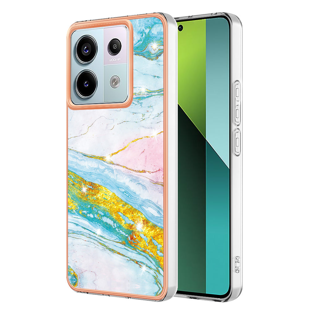 YB IMD Series-2 For Xiaomi Redmi Note 13 Pro 5G / Poco X6 5G Case Marble Pattern Electroplating TPU Cover - Green 004