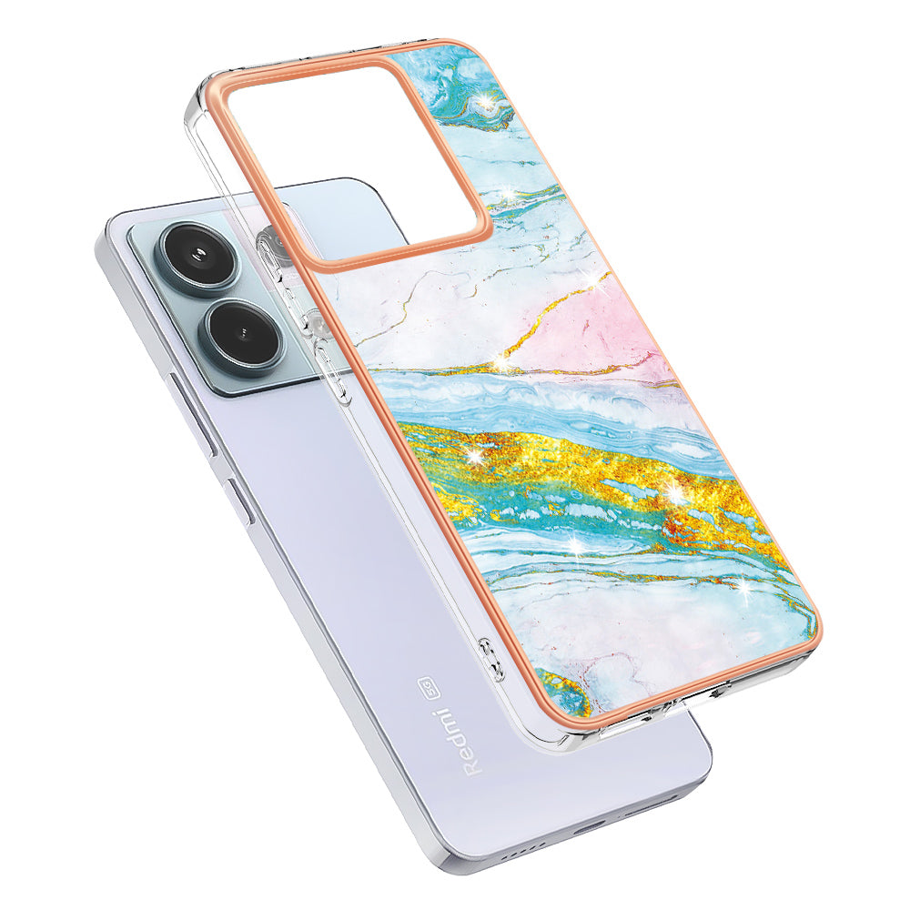 YB IMD Series-2 For Xiaomi Redmi Note 13 Pro 5G / Poco X6 5G Case Marble Pattern Electroplating TPU Cover - Green 004