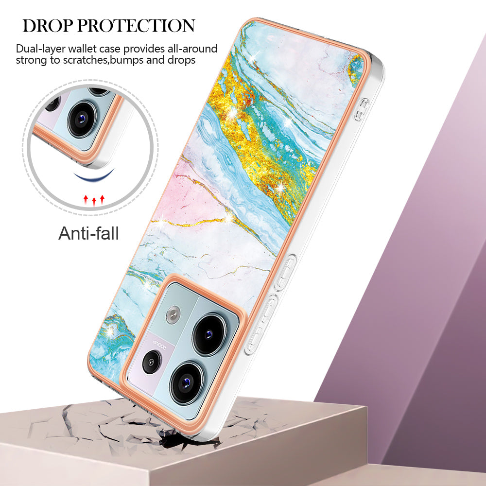 YB IMD Series-2 For Xiaomi Redmi Note 13 Pro 5G / Poco X6 5G Case Marble Pattern Electroplating TPU Cover - Green 004