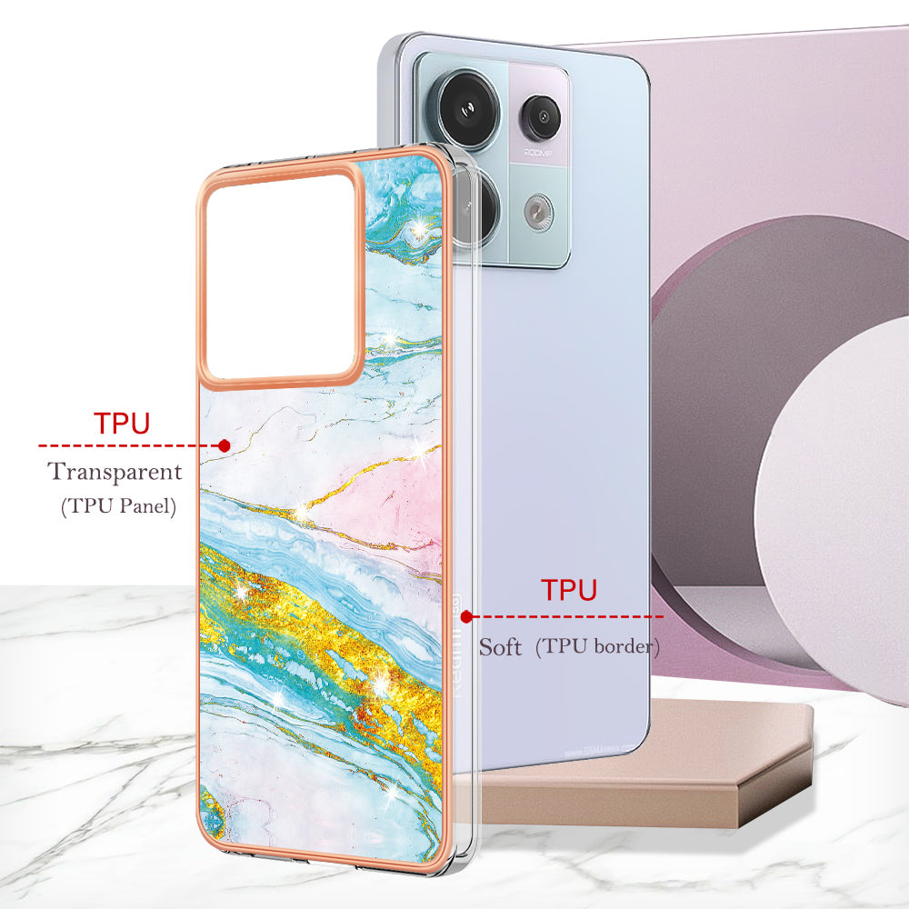 YB IMD Series-2 For Xiaomi Redmi Note 13 Pro 5G / Poco X6 5G Case Marble Pattern Electroplating TPU Cover - Green 004