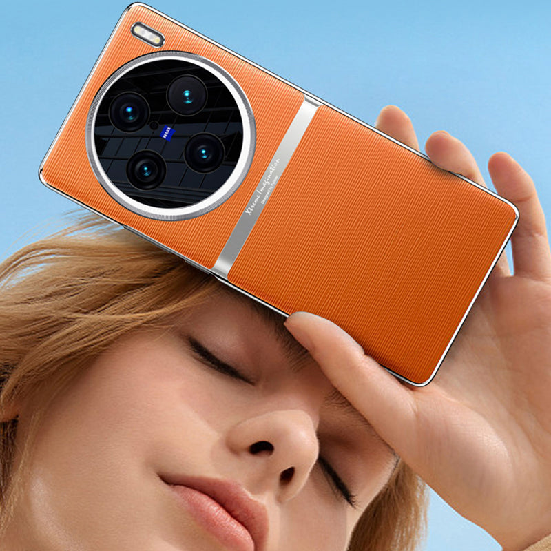 For vivo X100 Pro 5G Case Shockproof Acrylic + PC + PU Leather Phone Shell - Orange