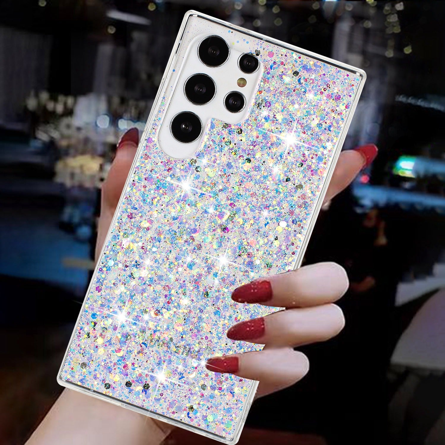 For Samsung Galaxy S24 Ultra Shockproof Cover Sparkle Epoxy TPU Phone Case - White