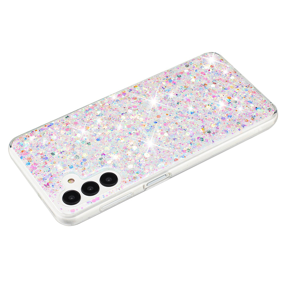 For Samsung Galaxy S24 TPU Phone Case Drop Protection Epoxy Glittery Cover - White