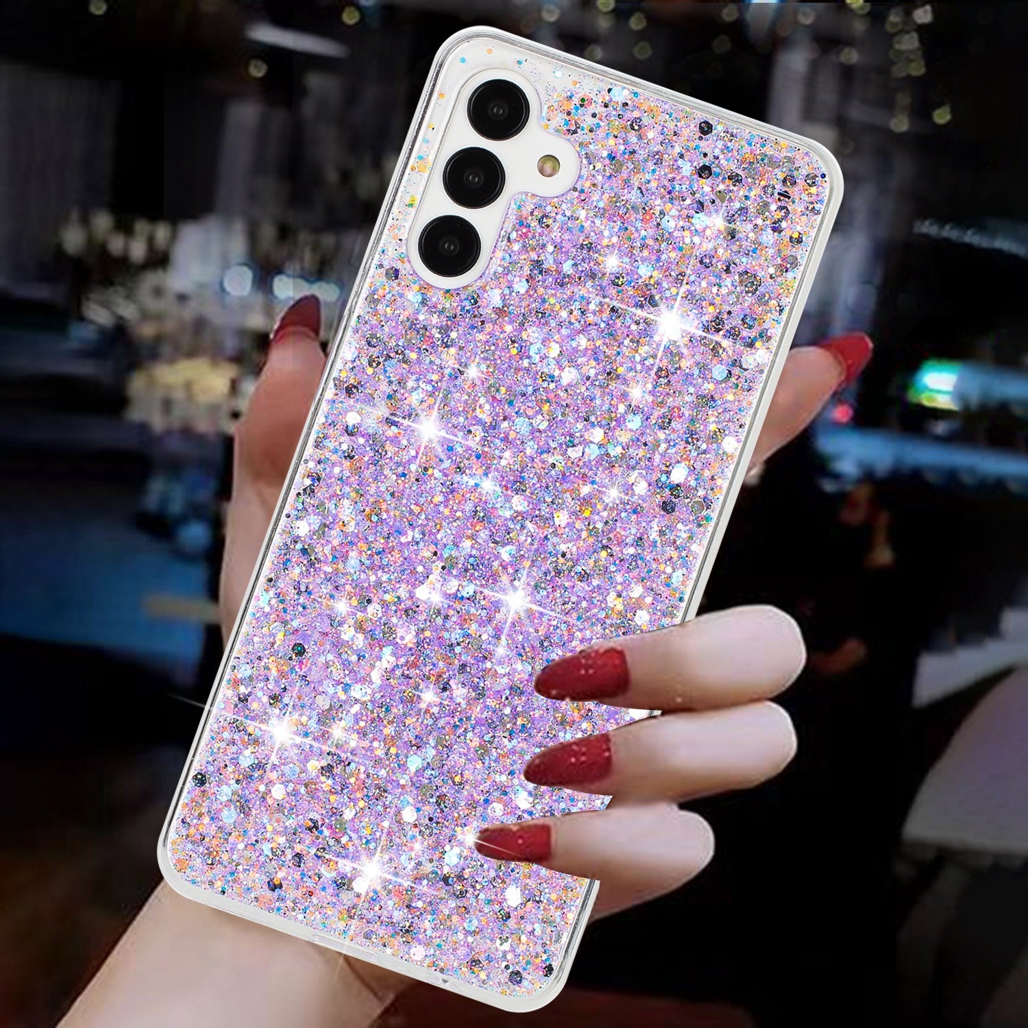 For Samsung Galaxy S24 TPU Phone Case Drop Protection Epoxy Glittery Cover - Purple