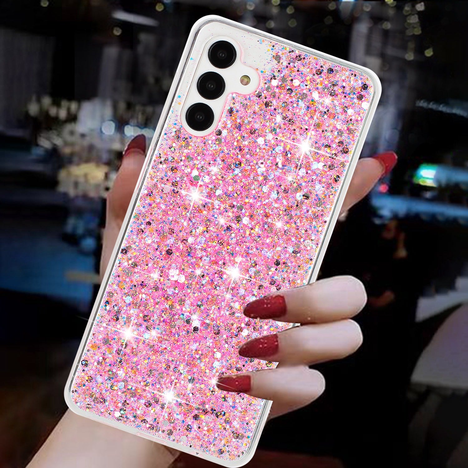 For Samsung Galaxy S24 TPU Phone Case Drop Protection Epoxy Glittery Cover - Pink
