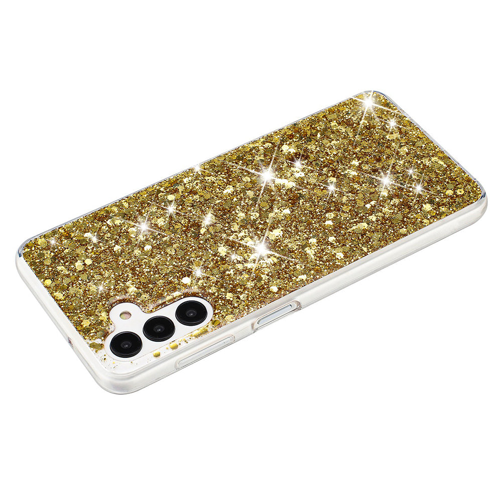 For Samsung Galaxy A55 5G Anti-Scratch Phone Cover Epoxy Glittery Powder TPU Phone Case - Gold