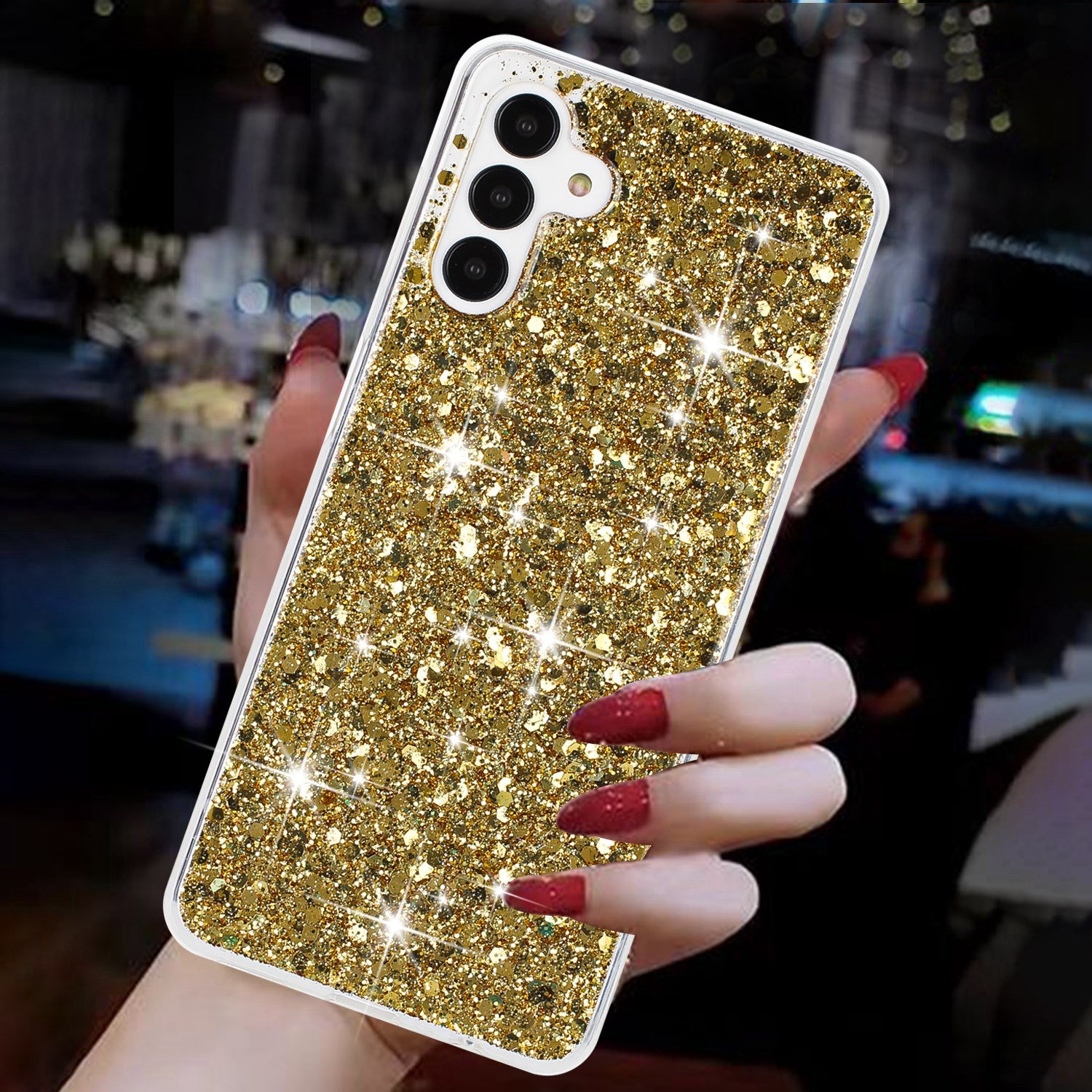 For Samsung Galaxy A55 5G Anti-Scratch Phone Cover Epoxy Glittery Powder TPU Phone Case - Gold