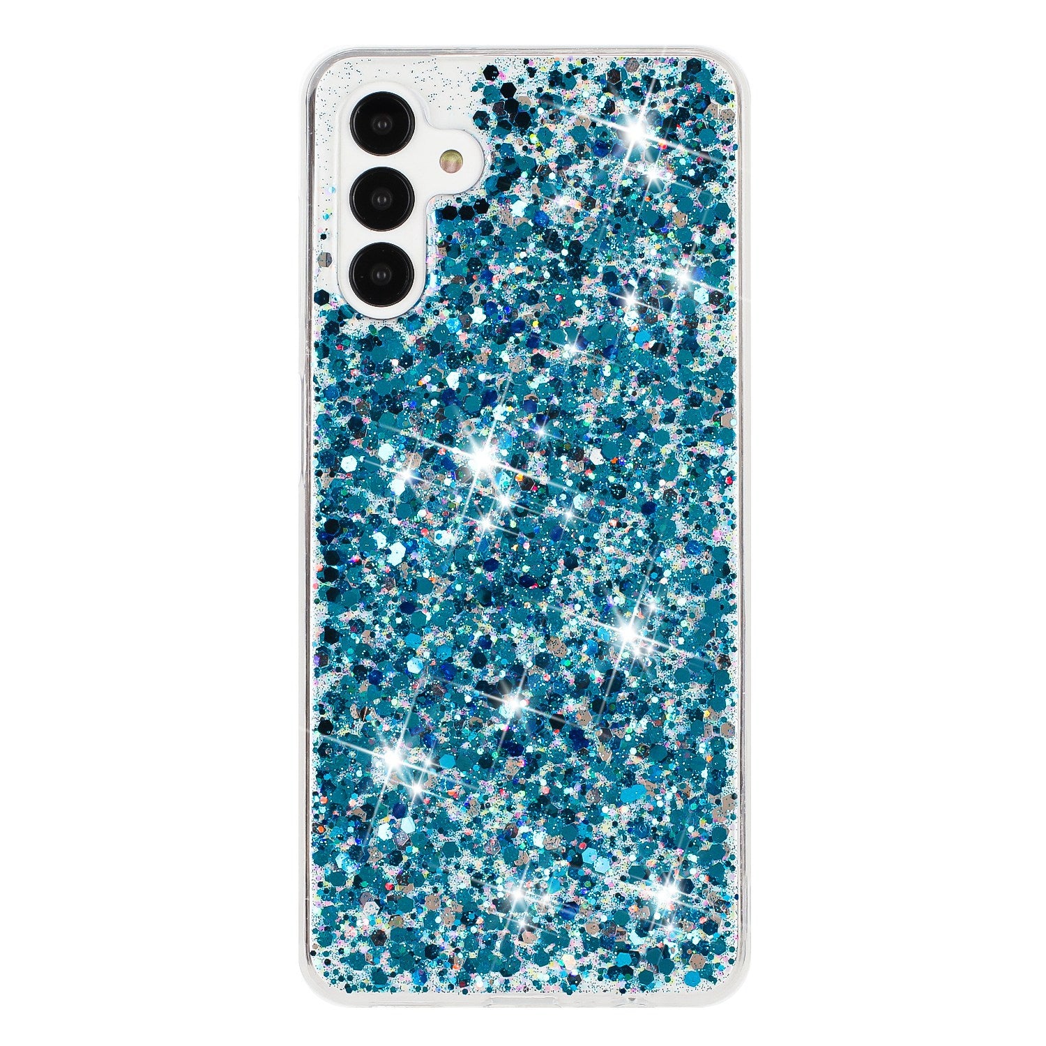 For Samsung Galaxy A55 5G Anti-Scratch Phone Cover Epoxy Glittery Powder TPU Phone Case - Blue