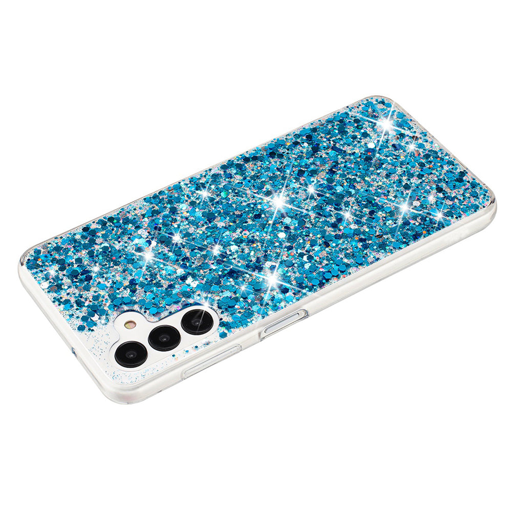 For Samsung Galaxy A55 5G Anti-Scratch Phone Cover Epoxy Glittery Powder TPU Phone Case - Blue