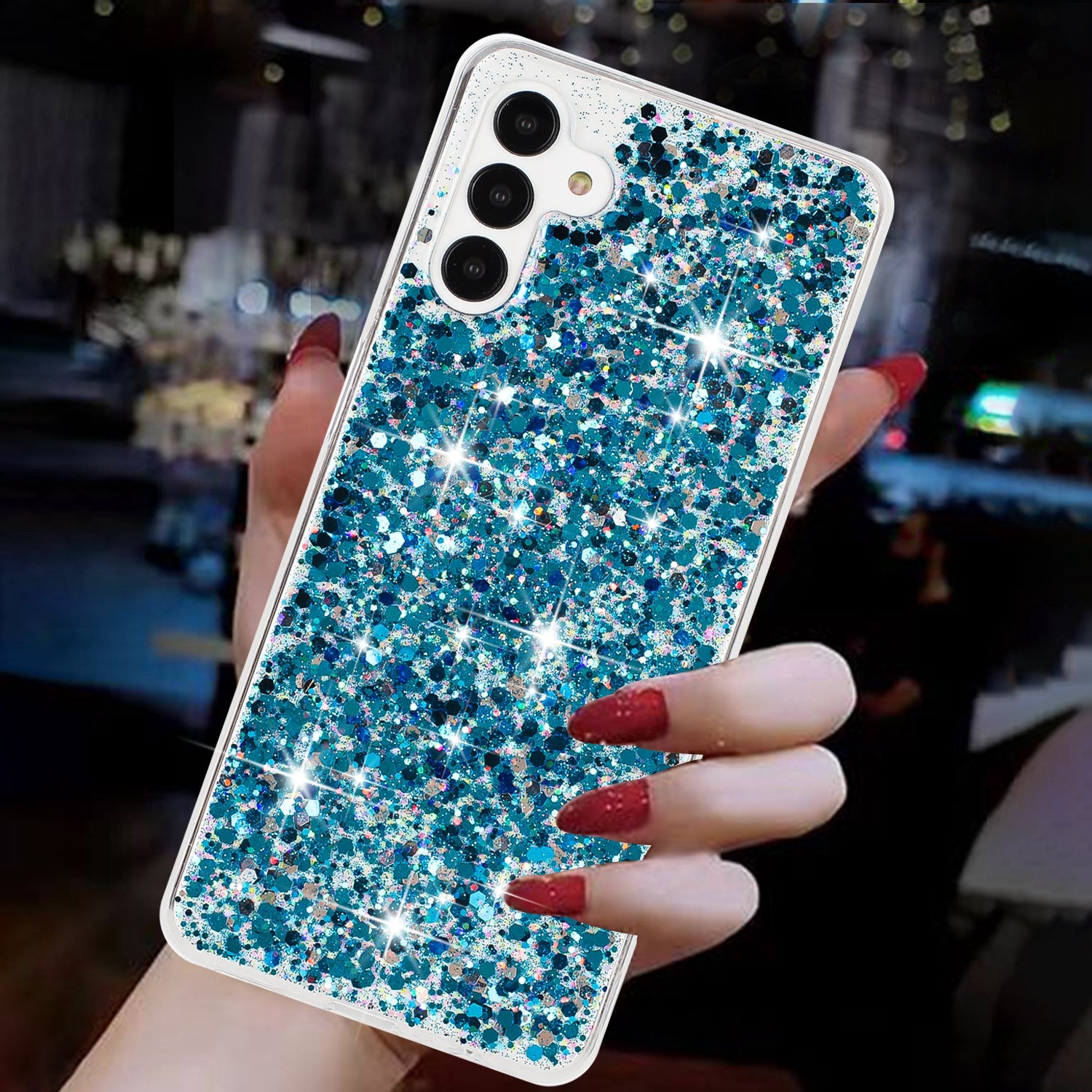 For Samsung Galaxy A55 5G Anti-Scratch Phone Cover Epoxy Glittery Powder TPU Phone Case - Blue