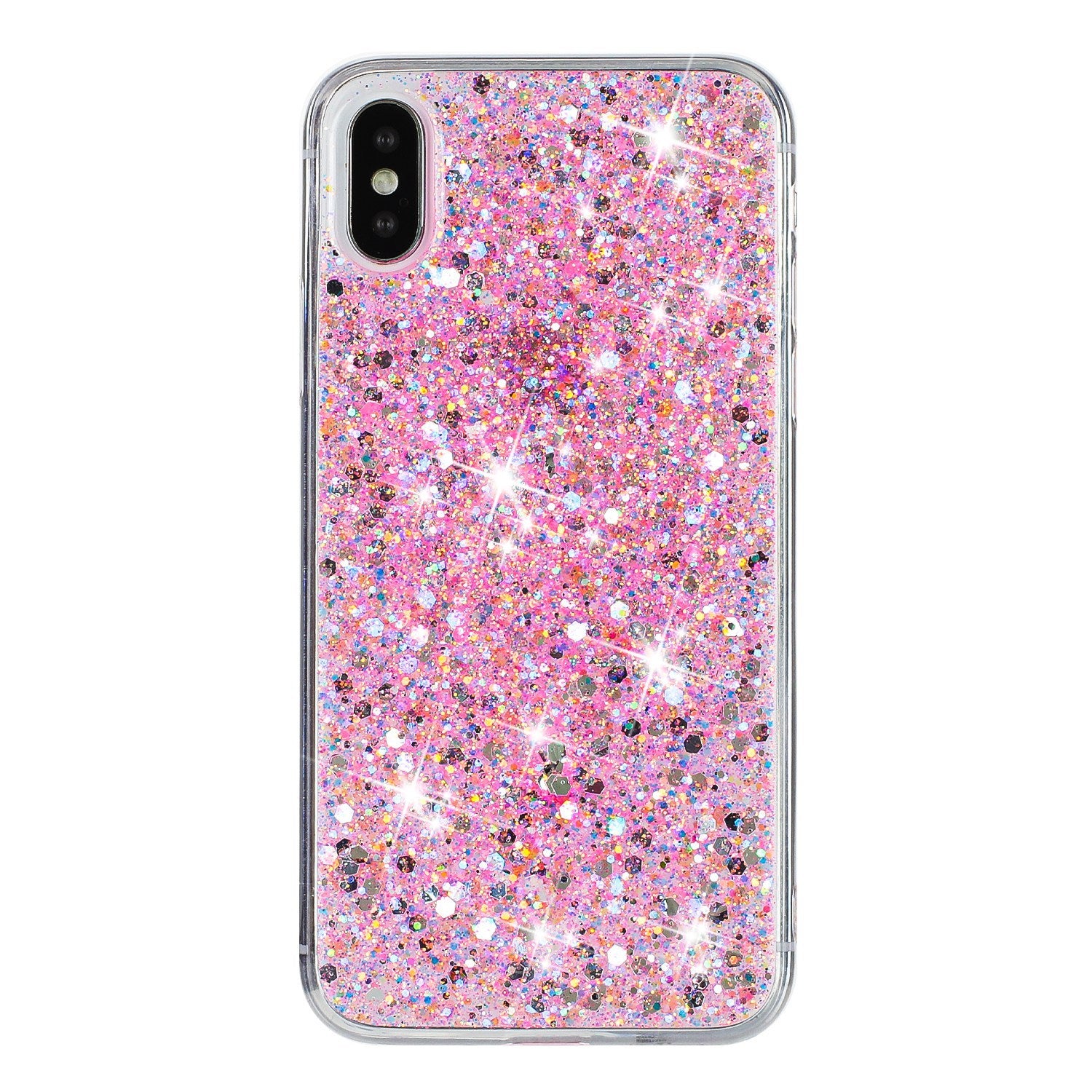 For iPhone X / XS Max Cell Phone Cover Sparkle Epoxy Drop Proof TPU Case - Pink