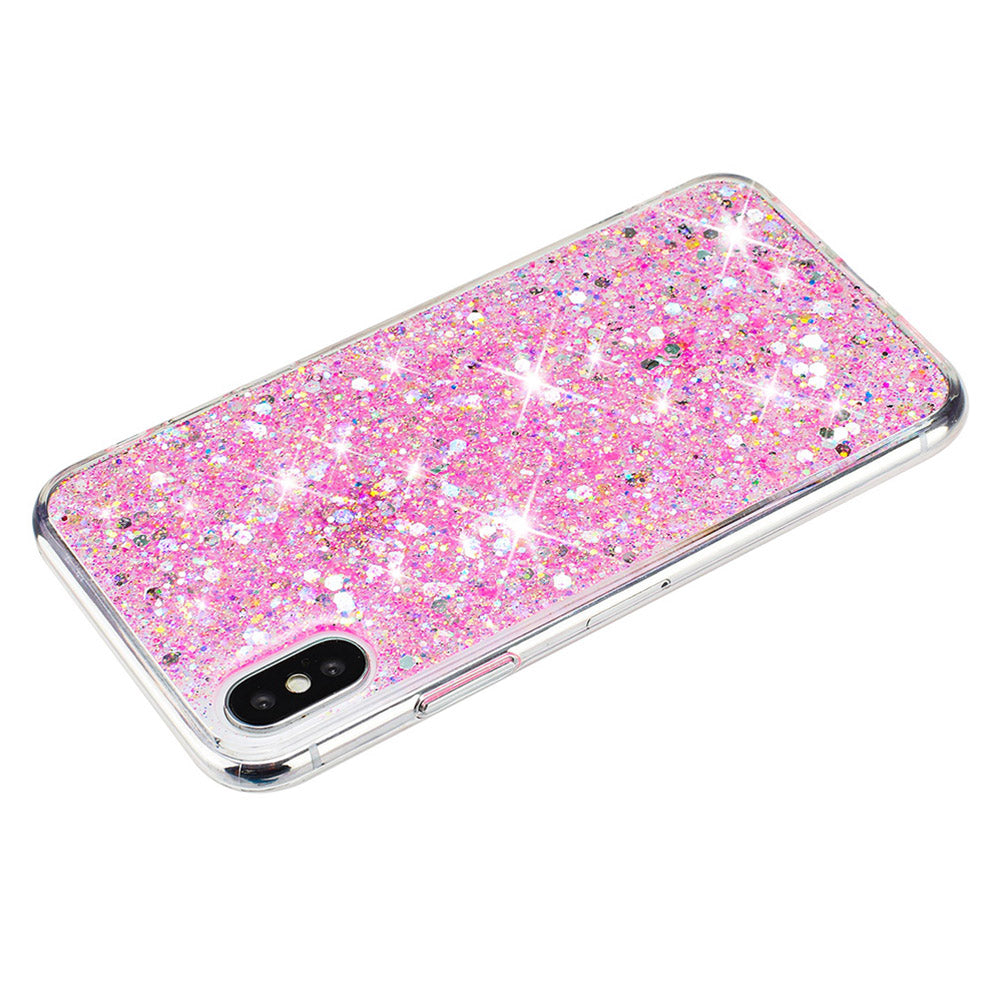 For iPhone X / XS Max Cell Phone Cover Sparkle Epoxy Drop Proof TPU Case - Pink