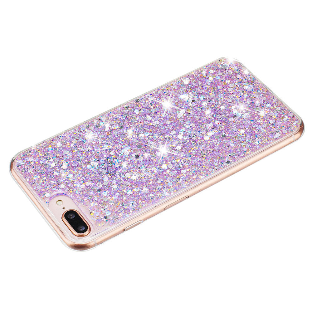 For iPhone 6 Plus / 7 Plus / 8 Plus 5.5 inch Glittery Powder Decor Phone Cover Epoxy TPU Phone Case - Purple