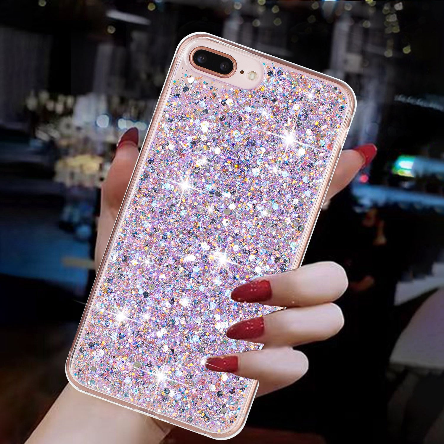 For iPhone 6 Plus / 7 Plus / 8 Plus 5.5 inch Glittery Powder Decor Phone Cover Epoxy TPU Phone Case - Purple