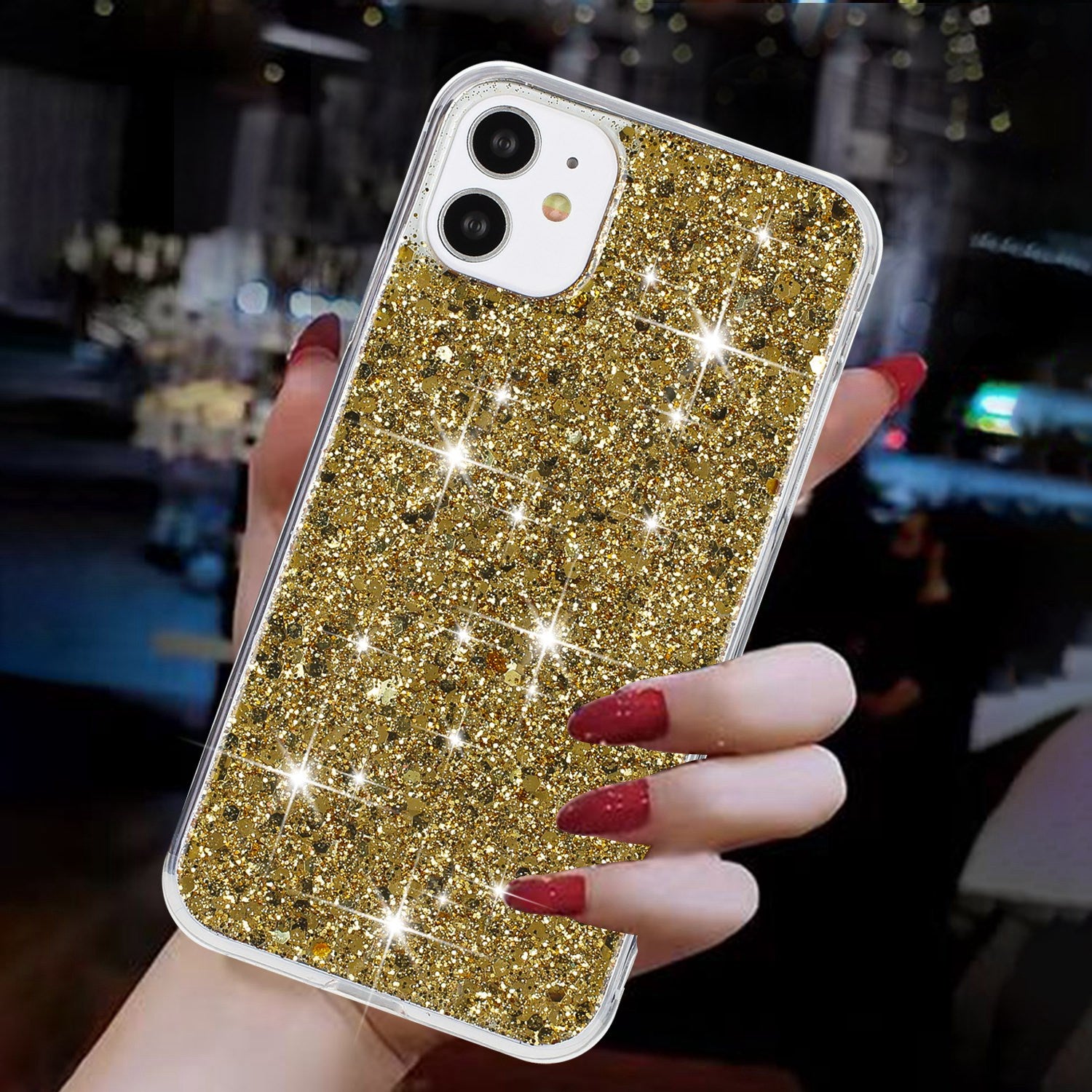 For iPhone 11 Phone Case Slim-Fit Glittery Powder Decor Phone Cover Epoxy TPU Phone Shell - Gold