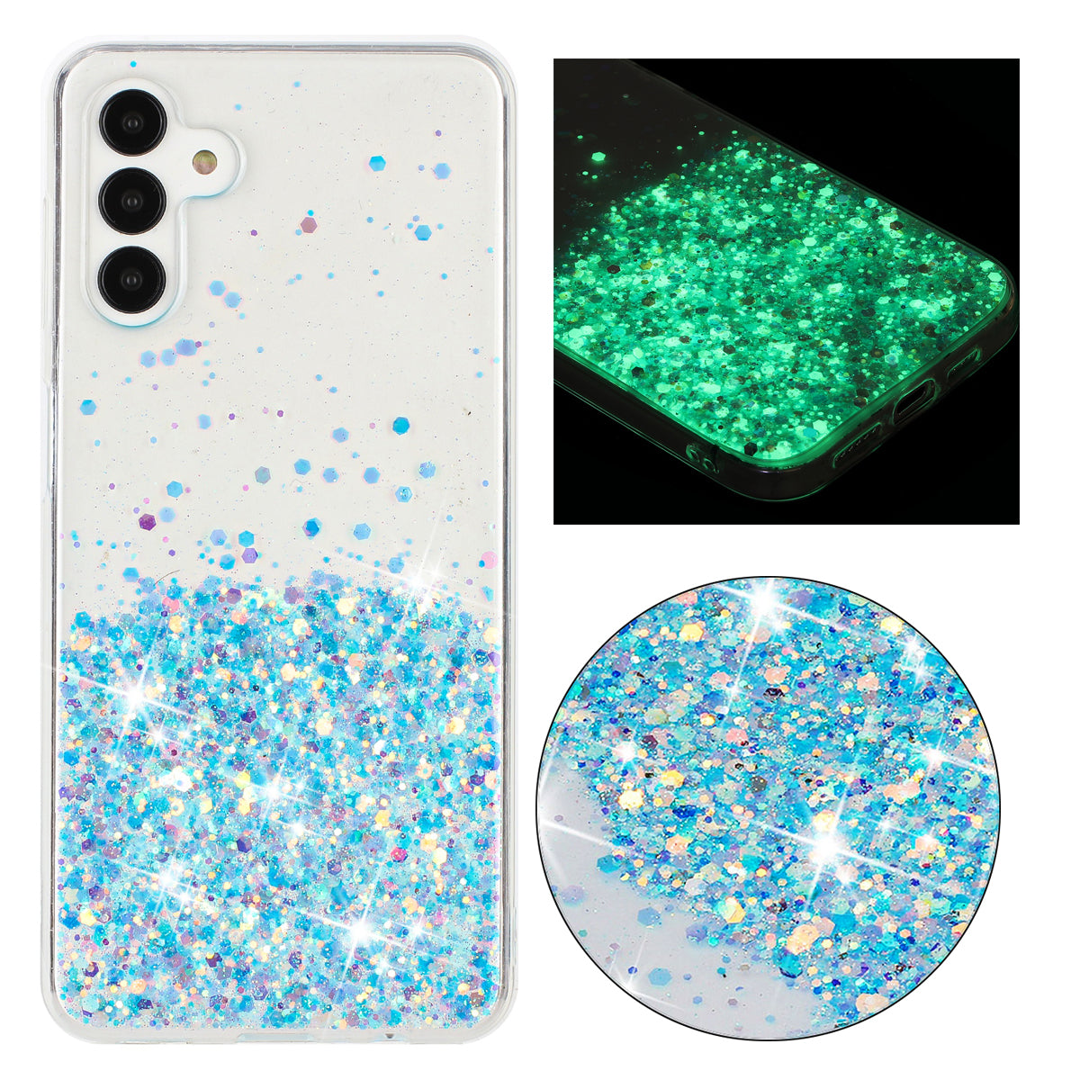 For Samsung Galaxy A54 5G Case Epoxy Luminous Sequins Anti-scratch TPU Phone Cover - Blue