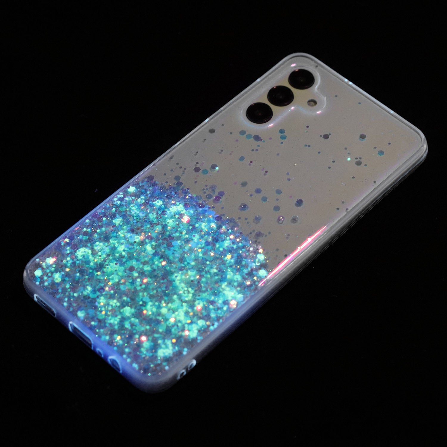 For Samsung Galaxy A54 5G Case Epoxy Luminous Sequins Anti-scratch TPU Phone Cover - Blue