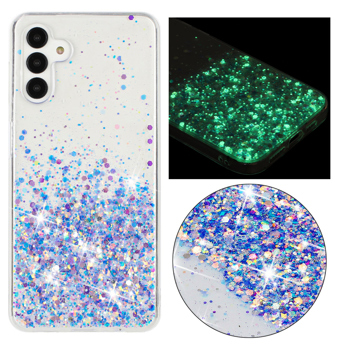 For Samsung Galaxy A35 5G Glow In The Dark Phone Case Epoxy TPU Glitter Sparkle Cover - Purple