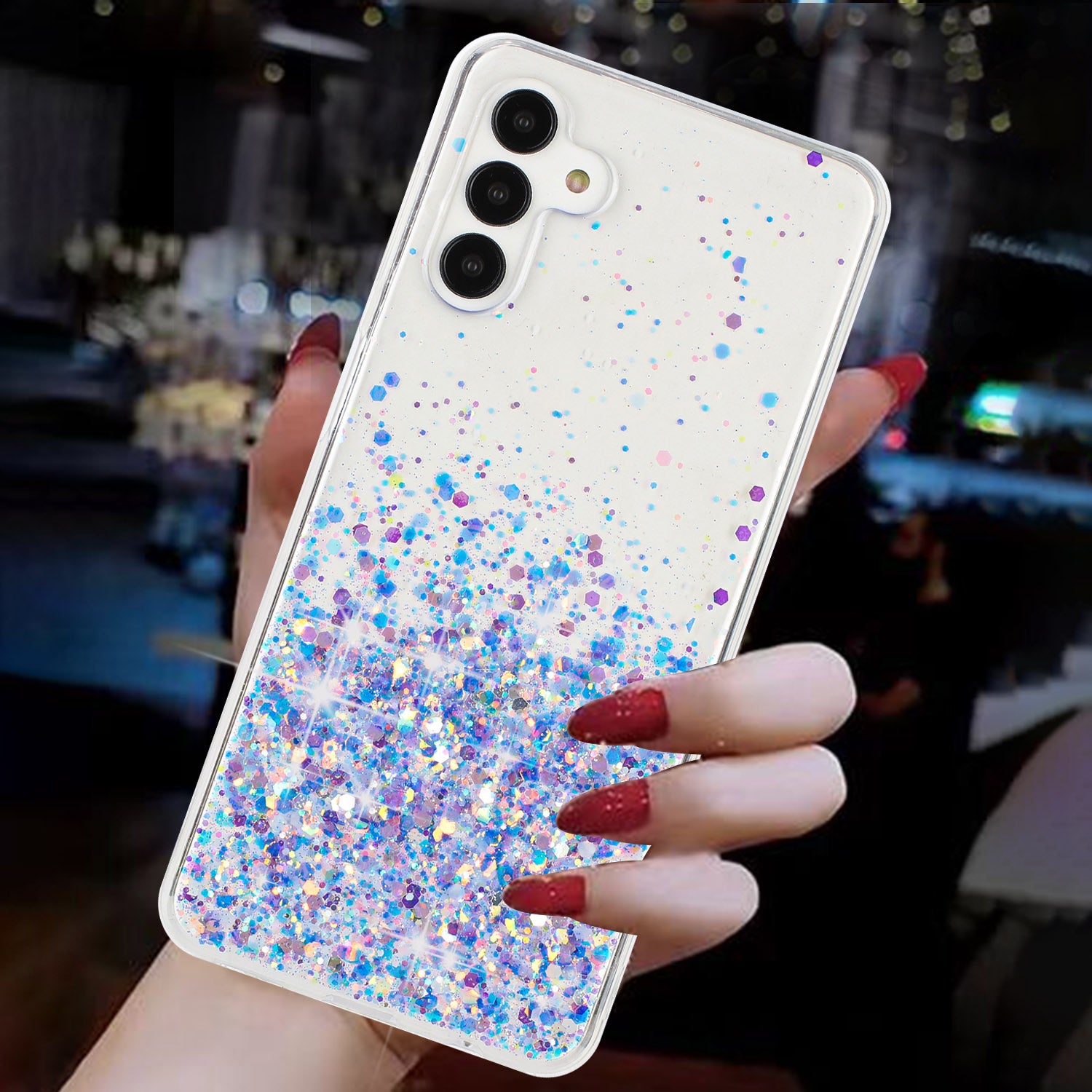 For Samsung Galaxy A35 5G Glow In The Dark Phone Case Epoxy TPU Glitter Sparkle Cover - Purple