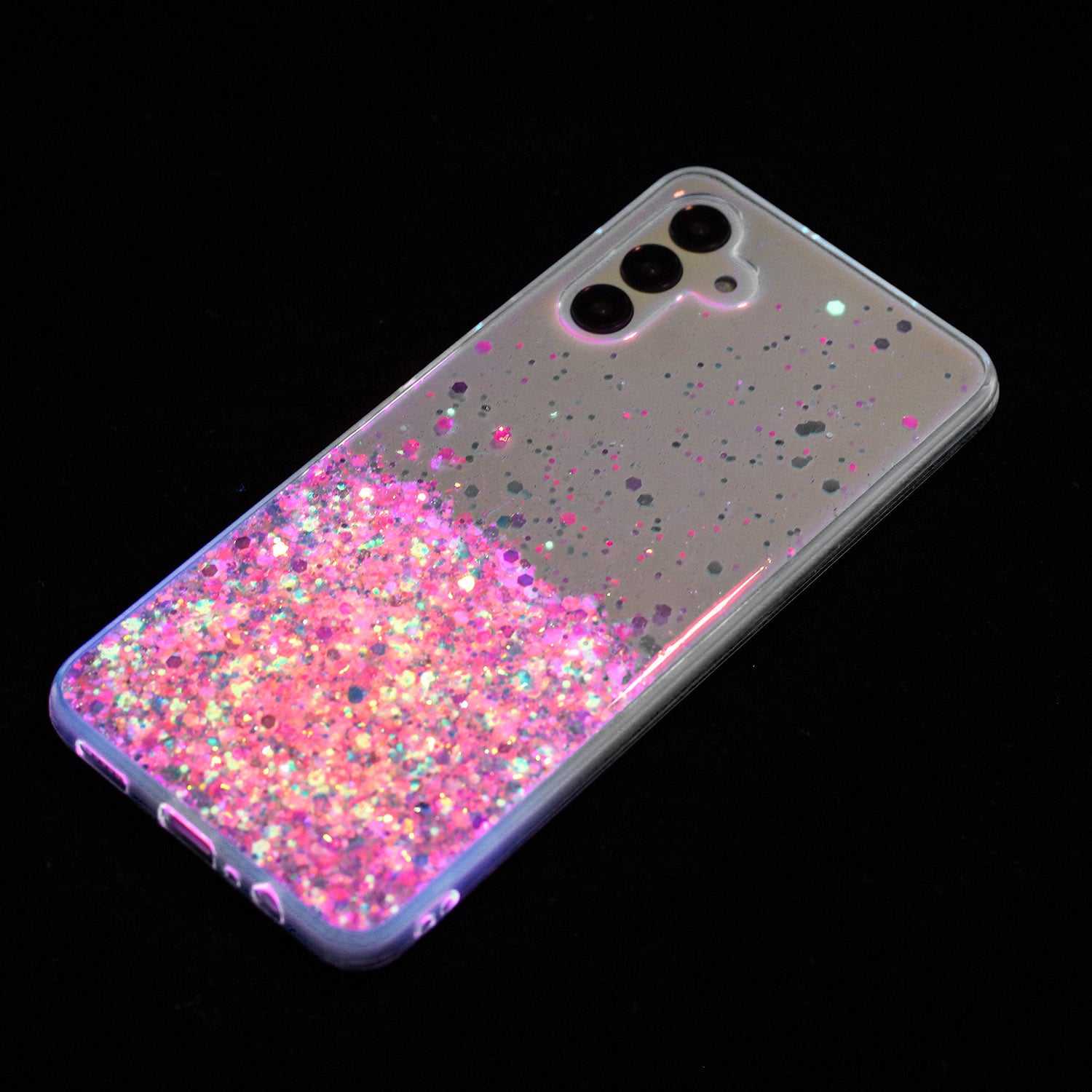 For Samsung Galaxy A15 5G Soft TPU Case Glitter Sparkle Epoxy Glow In The Dark Phone Cover - Pink