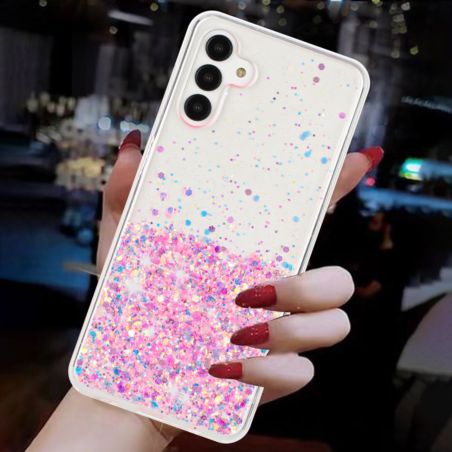 For Samsung Galaxy A15 5G Soft TPU Case Glitter Sparkle Epoxy Glow In The Dark Phone Cover - Pink